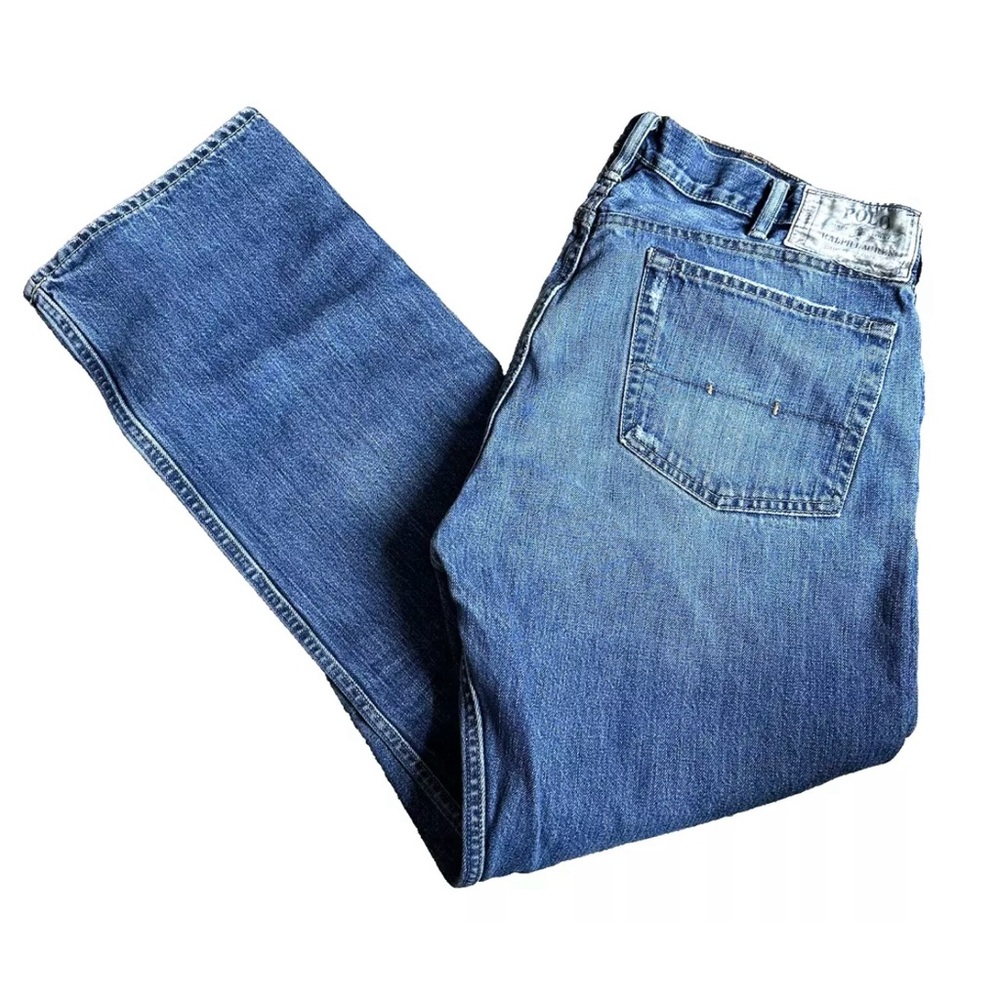 Polo Ralph Lauren Men's Jeans Distressed Blue Basic Denim 5 Pockets Size 38x32.